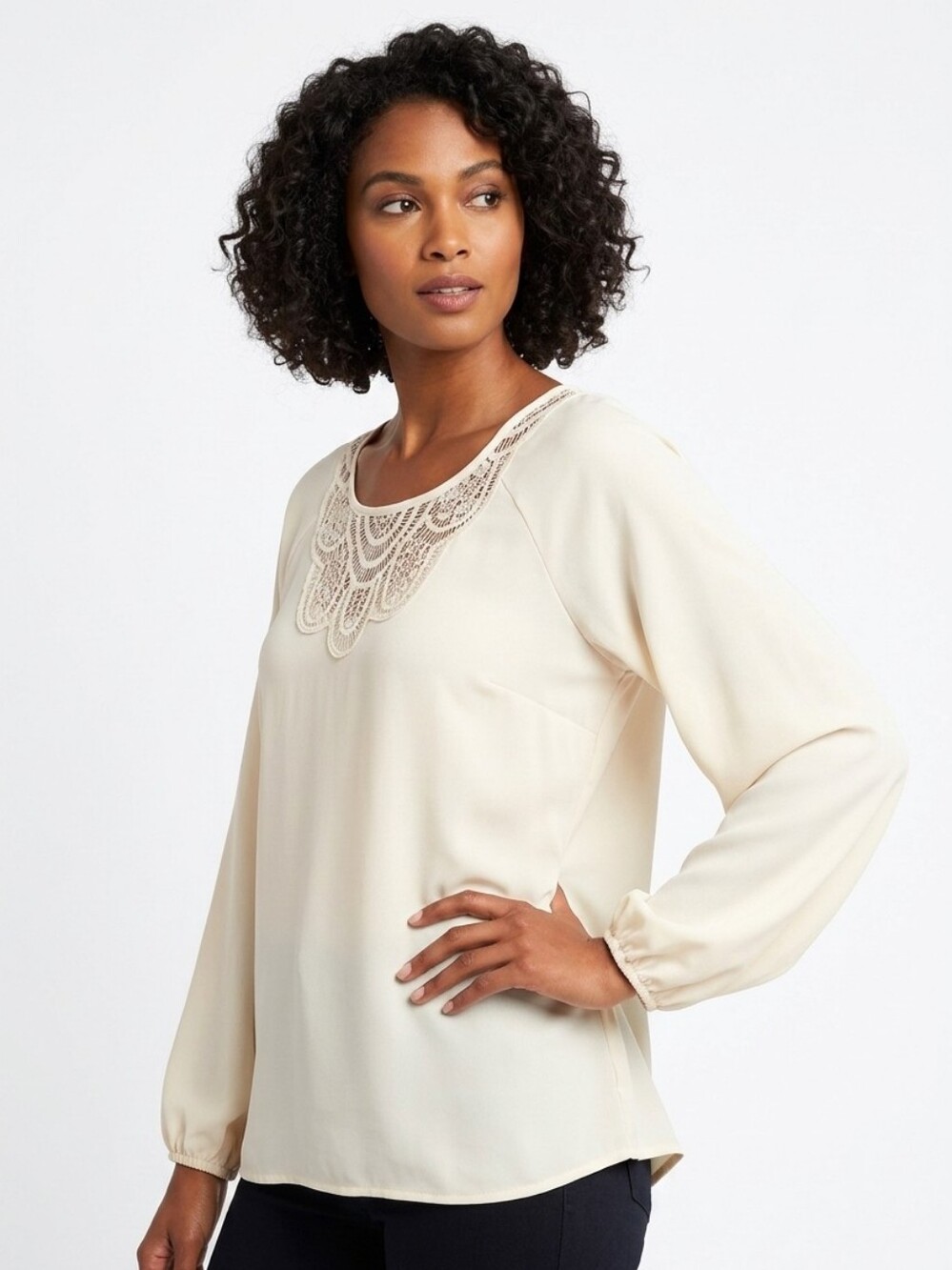 Xhilaration Plus Size  Cream Lace Accent Blouse